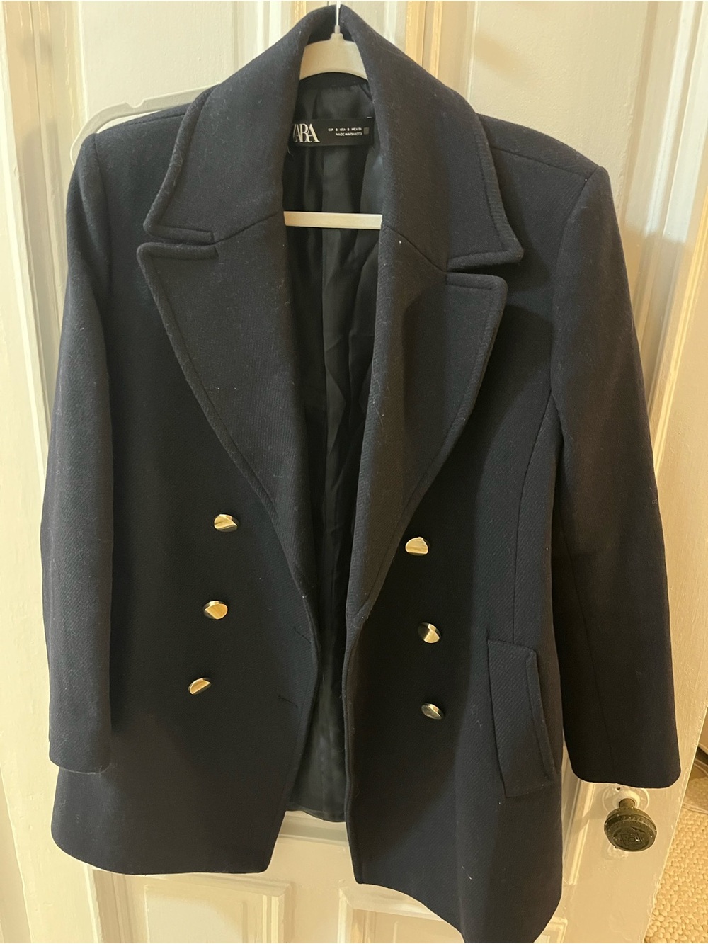 ZARA Navy Double-Breasted Peacoat with Gold Buttons